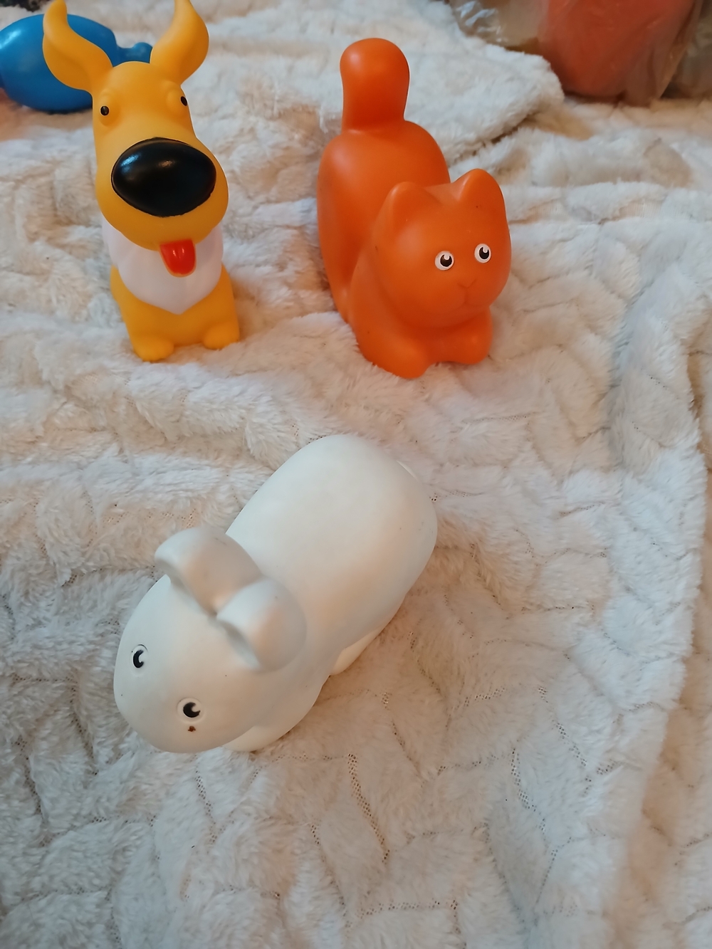 Cute  Vintage Rubber Animal Toy Set - Orange Cat, Yellow Dog, White Bunny